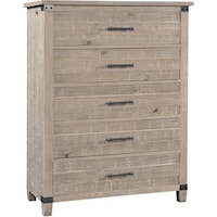 Rustic Farmhouse 5-Drawer Bedroom Chest with Pull-Out Valet Rods