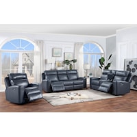 3-Piece Casual Recliner Living Room Set - Blue