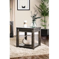 Rustic Square End Table with Bottom Shelf 