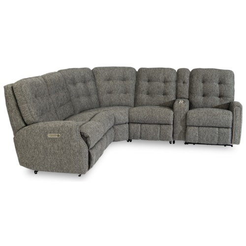 Transitional 6-Piece Power Reclining Headrest Sectional with USB Ports and Nailhead Trim