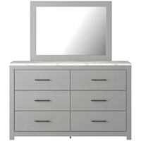 Gray Finish Dresser with Faux Marble Top & Bedroom Mirror
