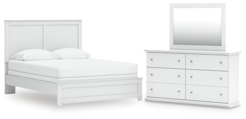 Queen Panel Bed, Dresser And Mirror