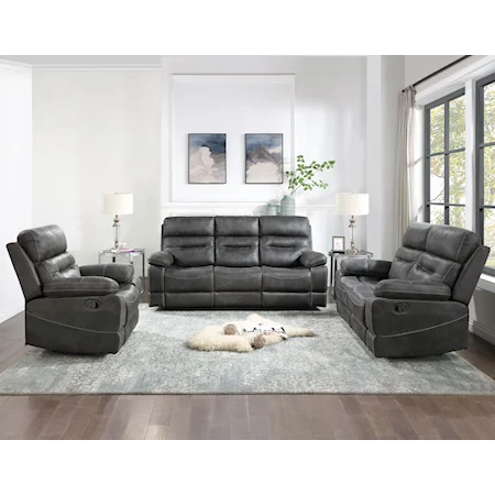 Casual Faux Leather 3-Piece Living Room Set - Gray