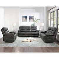 Casual Faux Leather 3-Piece Living Room Set - Gray