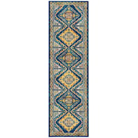 2'3" x 7'6" Navy Multicolor Runner Rug