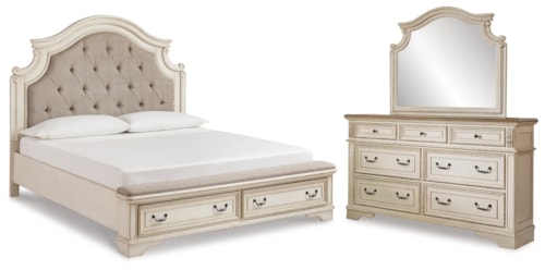 King Upholstered Bed With Dresser And Mirror