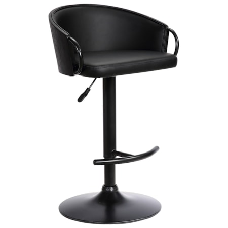 Adj. Black Faux Leather Swivel Barstool