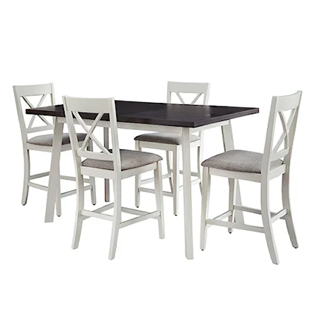 Relaxed Vintage 5-Piece Counter Height Table and Chair Set with Upholstered Seats