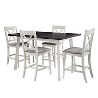 Farmhouse 5-Piece Counter Height Table and Chair Set with Upholstered Seats