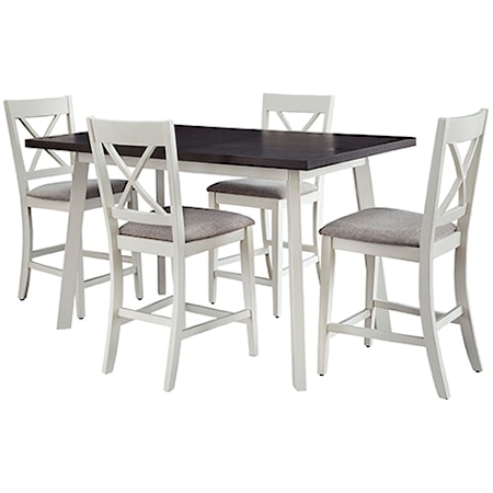 Farmhouse 5-Piece Counter Height Table and Chair Set with Upholstered Seats