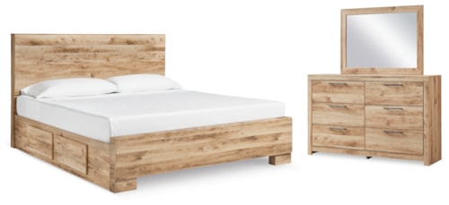 King Panel Bed With 2 Side Storage, Dresser And Mirror