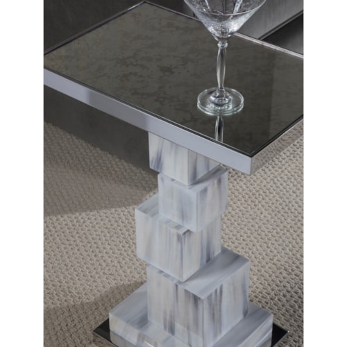 Contemporary Stacked Chairside Table with Rectangular Antique Mirror Top