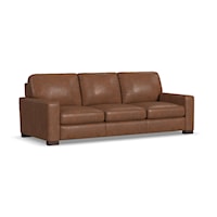 Casual Leather Sofa with Track Arm