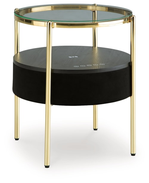 Gold Tone Metal Accent Table With Speaker