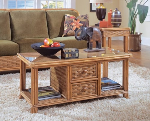 Tropical 2-Drawer Cocktail Table with Display Shelves