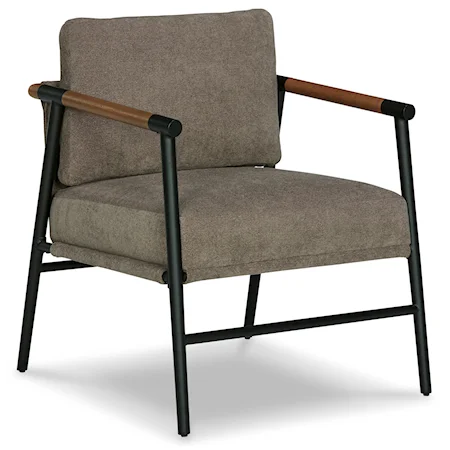 Metal Accent Chair with Wood Arms