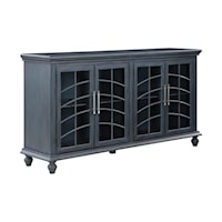 Coastal Traditional 4-Door Credenza with Patterned Glass Doors