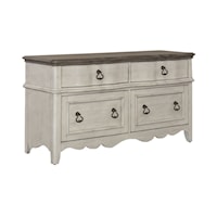 Traditional White Storage Credenza with Scalloped Detailing