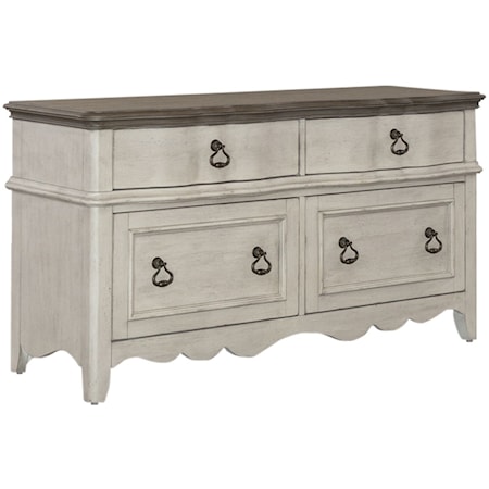 Traditional White Storage Credenza with Scalloped Detailing