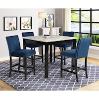 Transitional 5-Piece Counter Height Table Set with Royal Blue Stools