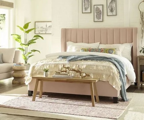 Contemporary Upholstered King Wingback Bed