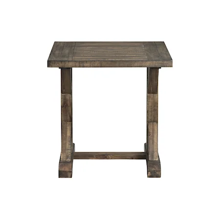 Rustic End Table with Trestle Base