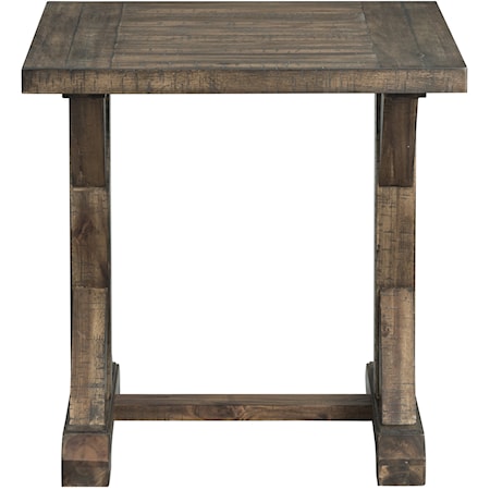 Rustic End Table with Trestle Base