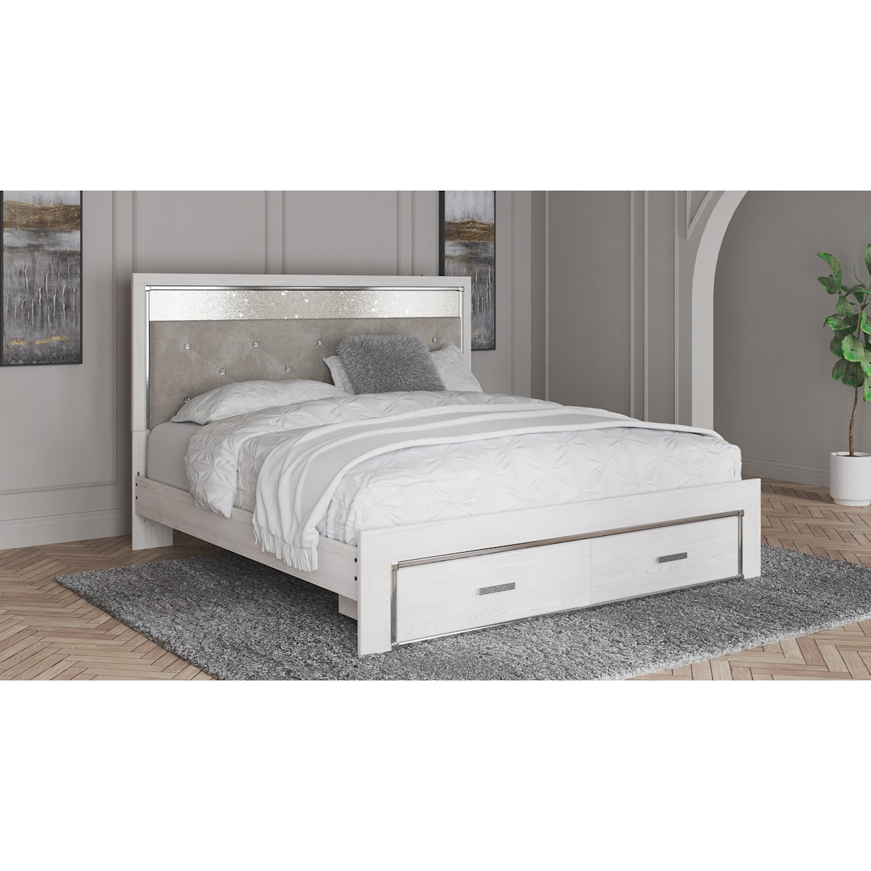Signature Altyra King Storage Bed with Upholstered Headboard