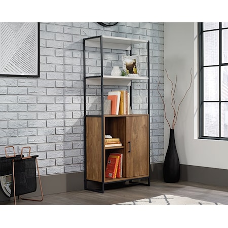 Contemporary Open Shelf Bookcase with Concealed Storage