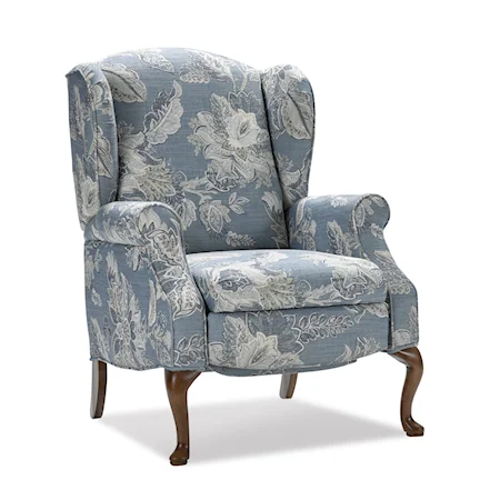 Traditional Push Back Recliner with Oak Queen Anne Legs