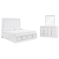 King Upholstered Storage Bed, Dresser And Mirror