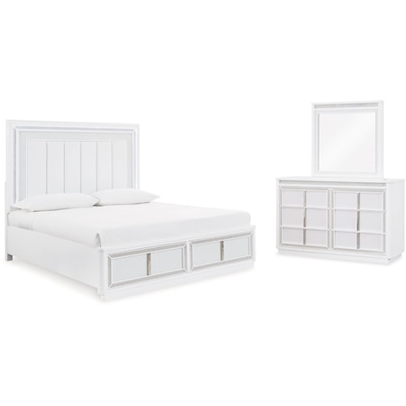 California King Upholstered Storage Bed, Dresser And Mirror