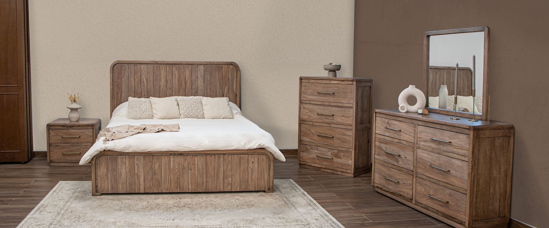 Modern Rustic 5-Piece Queen Bedroom Set with Rounded Corners