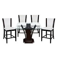 Contemporary 5-Piece Counter Height Dining Set with 36" Glass Top