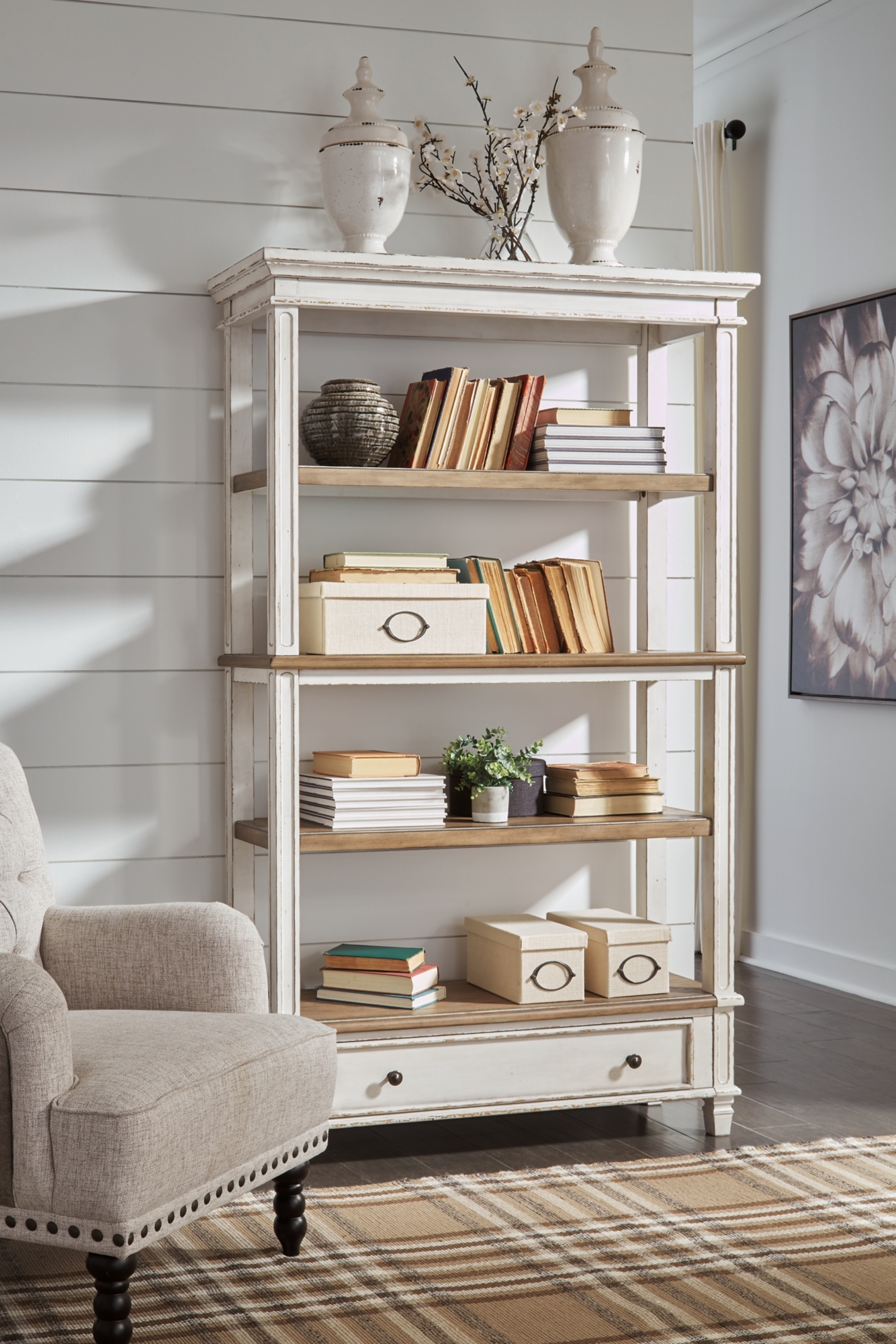 Signature Design by Ashley Realyn Lift-Top Desk, L-Shaped Desk And 4 Bookcases
