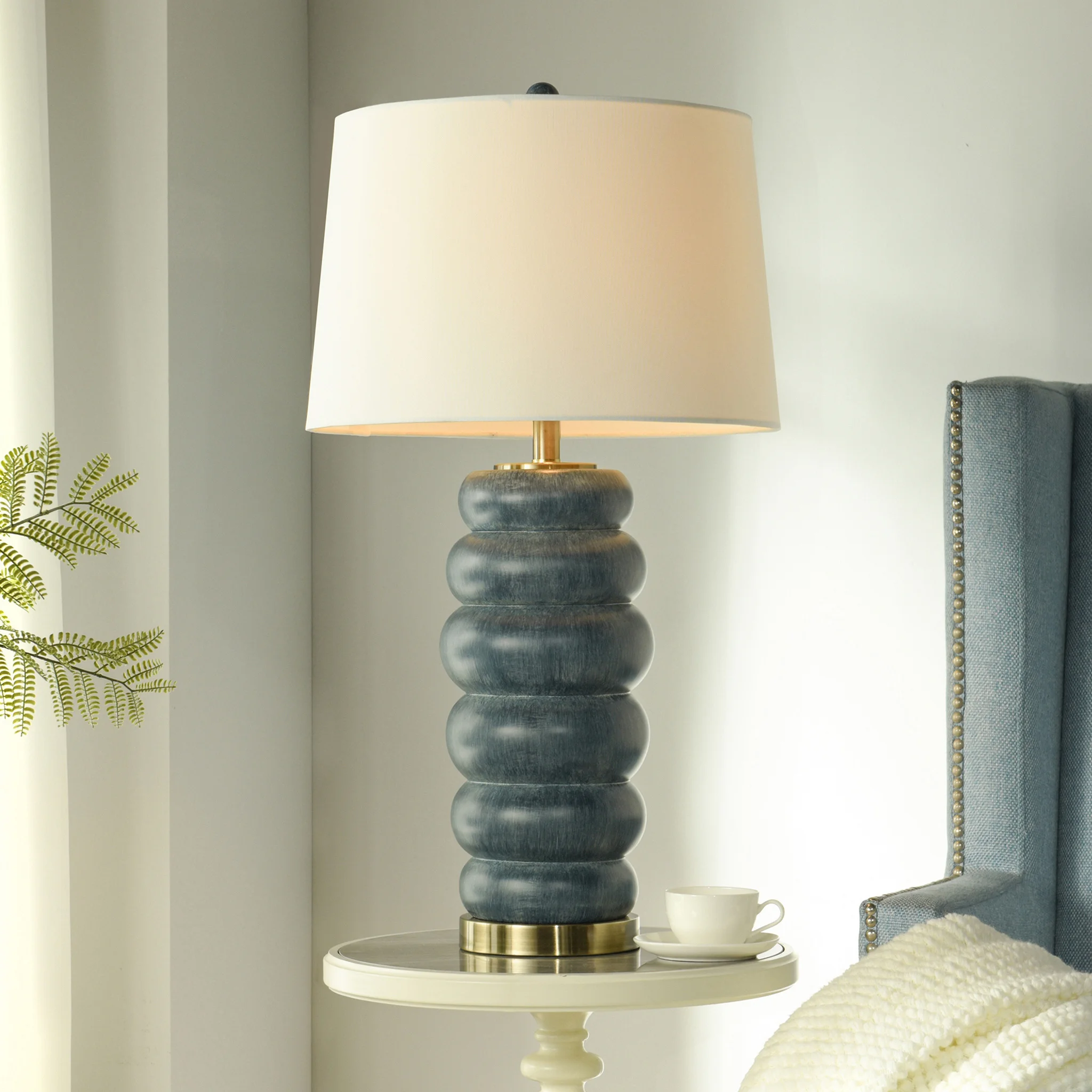 BLUE WIDE STRIPE POLY TABLE LAMP |