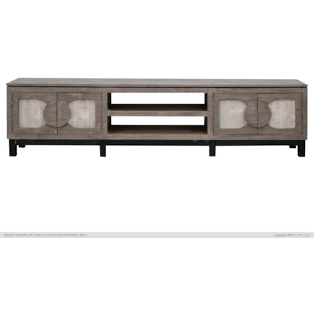 Gray 4-Door TV Stand with Open Shelving