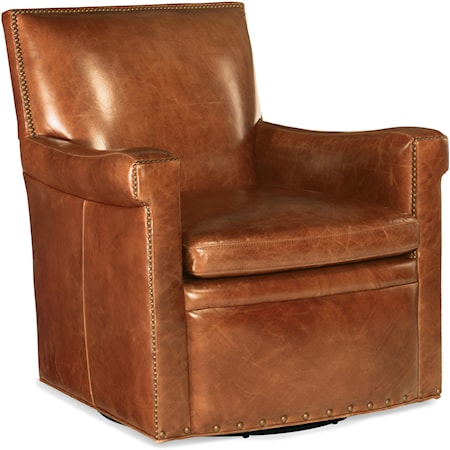 Traditional Leather Swivel Club Chair with Nailhead Trim