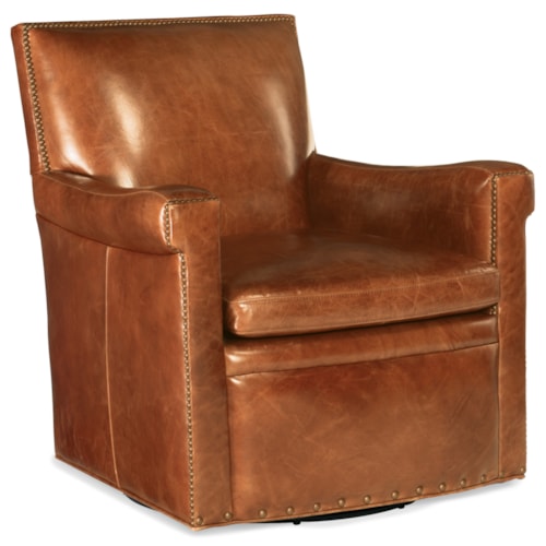 Traditional Leather Swivel Club Chair with Nailhead Trim