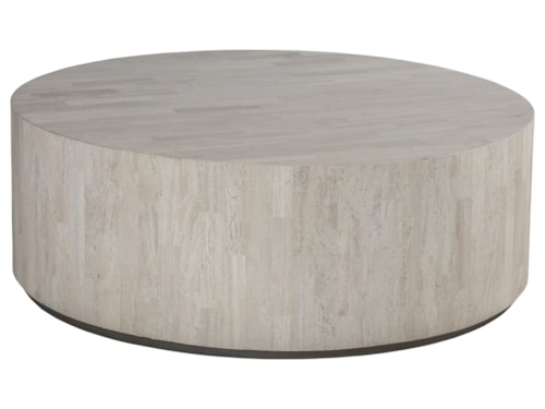Contemporary Round Drum Travertine Cocktail Table