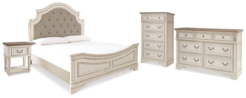 King Upholstered Panel Bed, Dresser, Chest And Nightstand