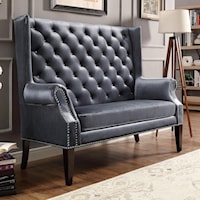 Traditional Settee Loveseat with Winged Back and Jewel Tufting