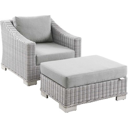 Outdoor 2-Piece Armchair and Ottoman Set