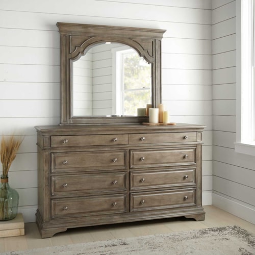 Farmhouse 8-Drawer Dresser and Mirror Set with Mirror Mount