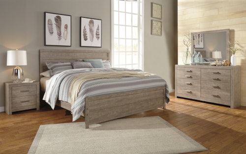 King Panel Bed, Dresser And Mirror