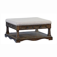 Transitional Square Upholstered Cocktail Table with 2 Drawers