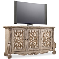 Traditional 3-Door Entertainment Console with Mirrored Fretwork Doors