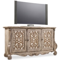 Traditional 3-Door Entertainment Console with Mirrored Fretwork Doors