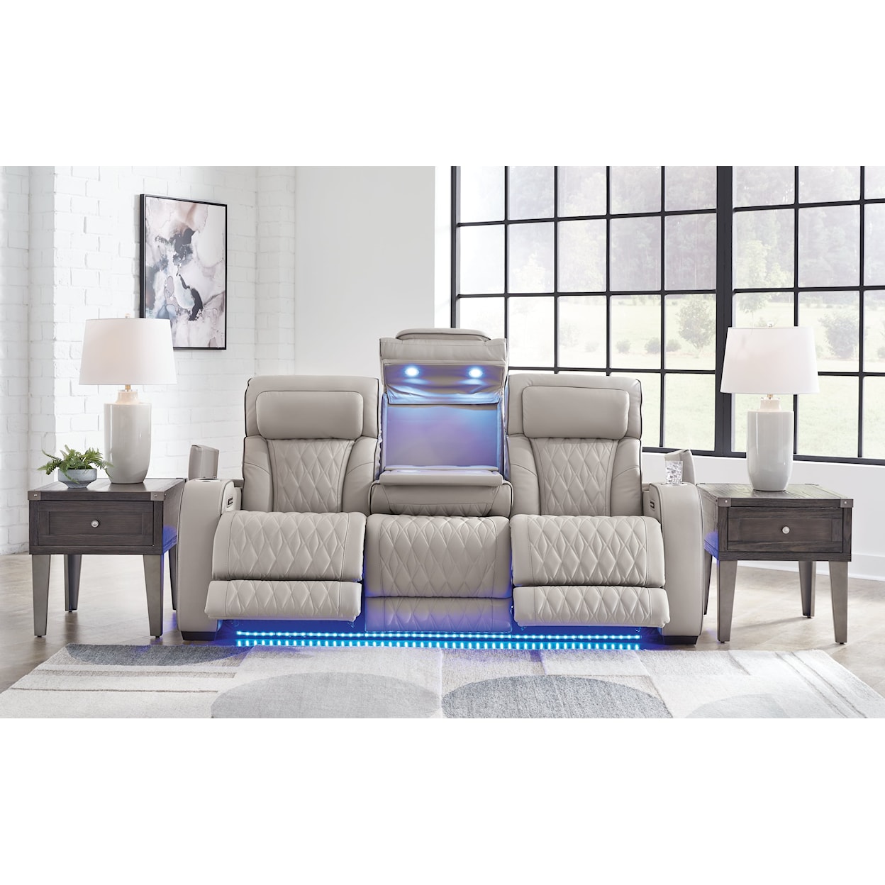 Signature Design by Ashley Boyington Power Reclining Sofa w/LED, Heat & Massage