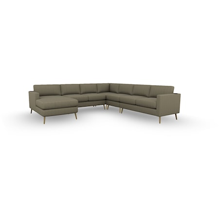 Leather 6-Seat Sectional Sofa with LAF Chaise & Brushed Gold Feet